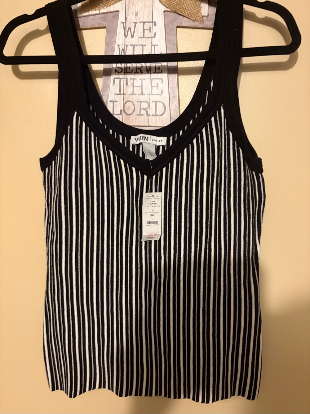 White House Black Market Black & White Striped V-Neck Tank